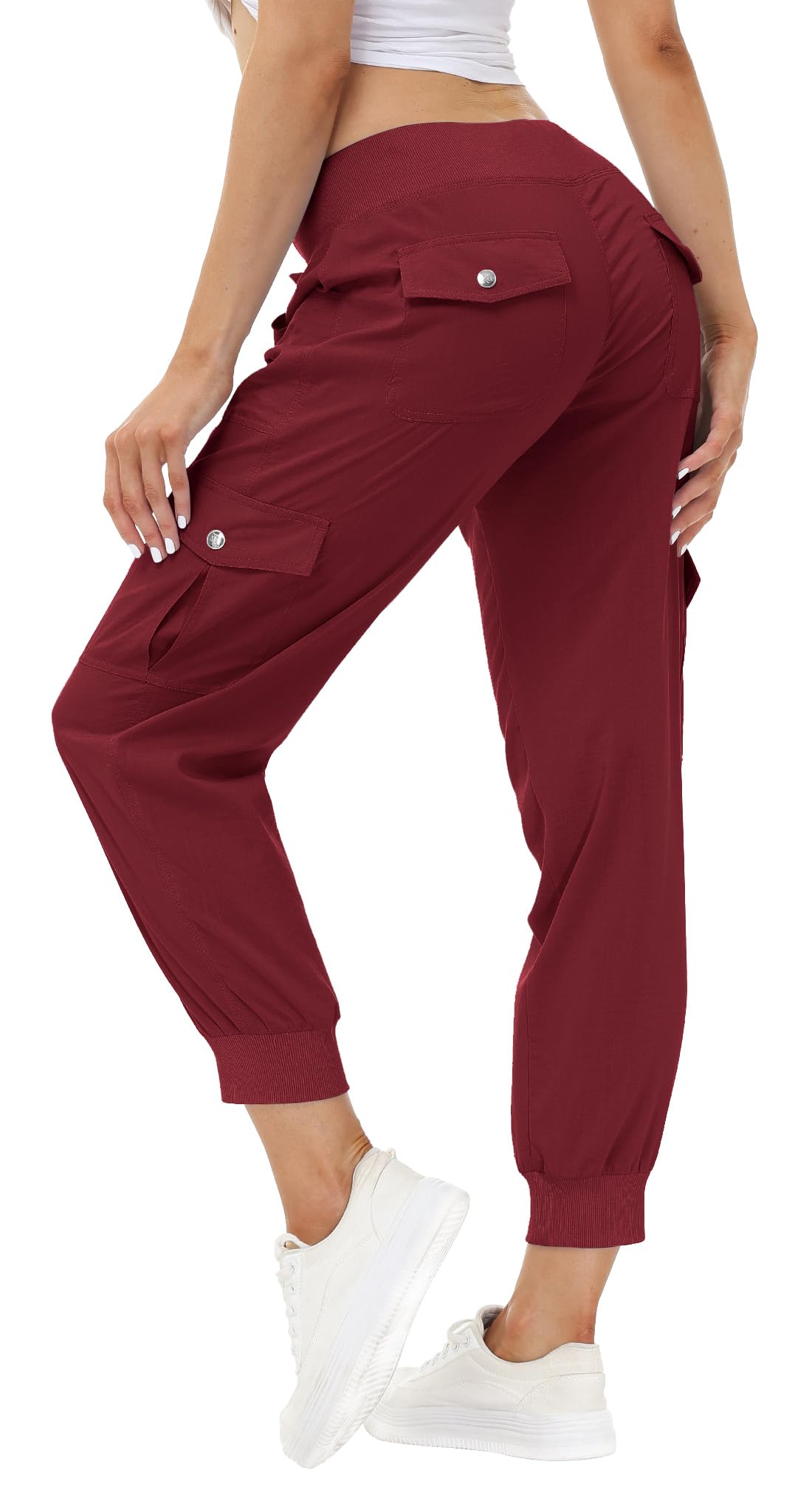 MoFiz Hiking Cargo Pants for Women with Pockets Lightweight Quick Dry Athletic Outdoor Summer Travel Casual Joggers Sweatpants Wine Red 3XL