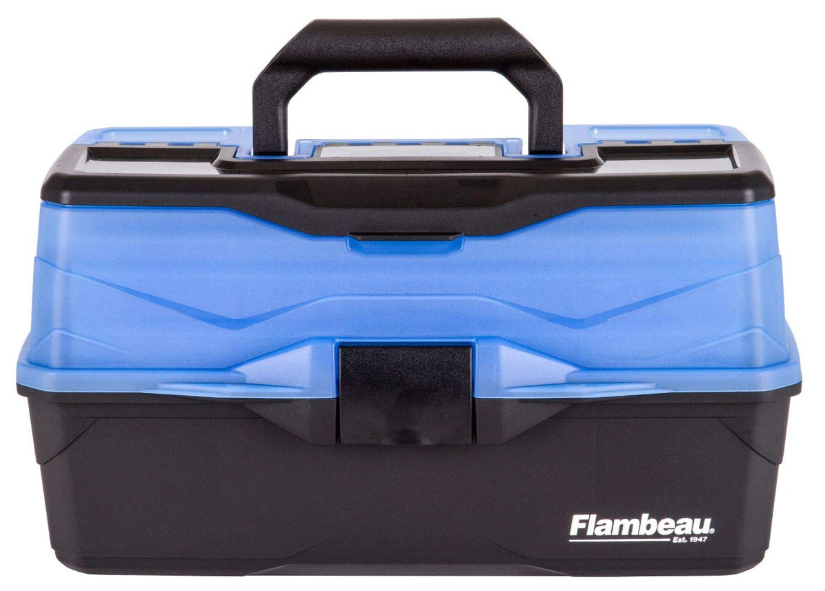 Flambeau Outdoors 6383FB 3-Tray Tackle Box - Classic Fishing Lure Storage Organizer, Large Portable Tackle Box, 32 Tray Compartments, Frost Blue/Black