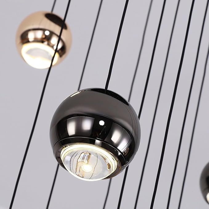 LED Staircase Chandelier Crystal Ceiling Lights Large Chandeliers for High Ceilings, Entryway Modern Lighting Fixture Villas and Stairs 24 Lights Black and Gold Dimmable 2700k-6000k