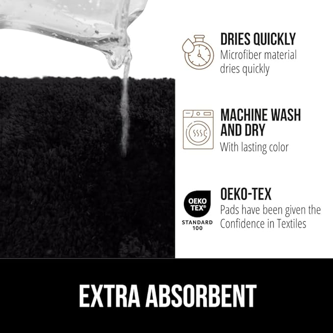 GORILLA GRIP Bathroom Rugs, 60x24, Ultra Soft Absorbent Mat, Thick Plush Bath Rug, Machine Washable, Microfiber Quick Dry, Mats for Shower, Bathtub and Floor, Home Decor Accessories, Black
