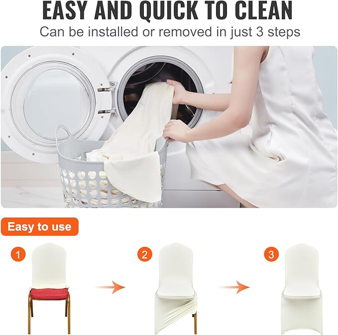 VEVOR 100 PCS Beige Chair Covers Polyester Spandex Chair Cover Stretch Slipcovers for Wedding Party Dining Banquet Chair Flat-Front Covers