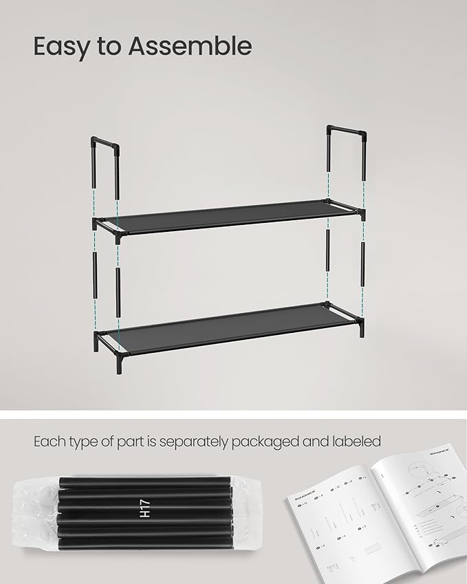 SONGMICS Shoe Rack, 10-Tier Shoe Shelf, Shoe Storage Organizer, 11 x 37 x 68.9 Inches, Metal Frame, Non-Woven Fabric Shelves, for Entryway, Bedroom, Black ULSH11H