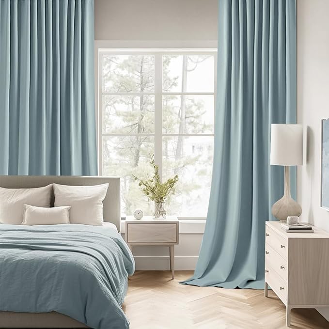 MIULEE Slate Blue Back Tab Blackout Curtains 84 Inch Length 2 Panels Set