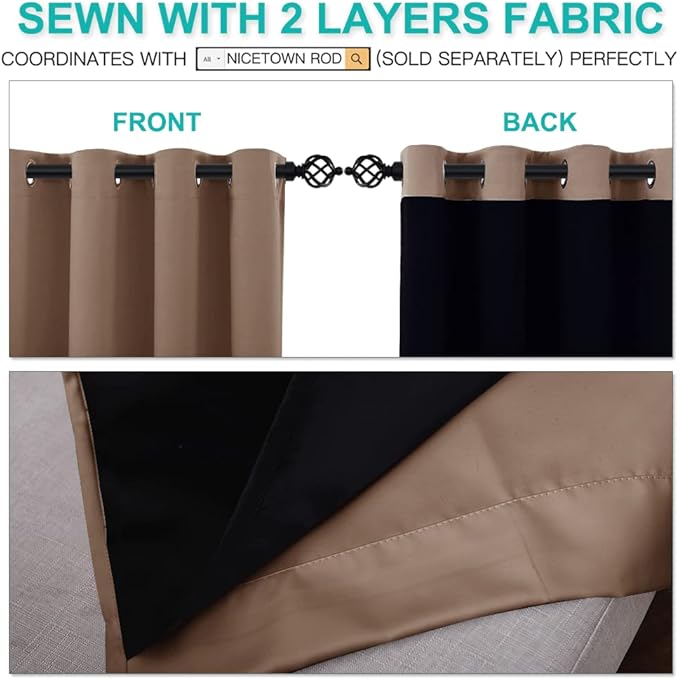 NICETOWN Bedroom Full Blackout Curtain Panels, Super Thick Insulated Window