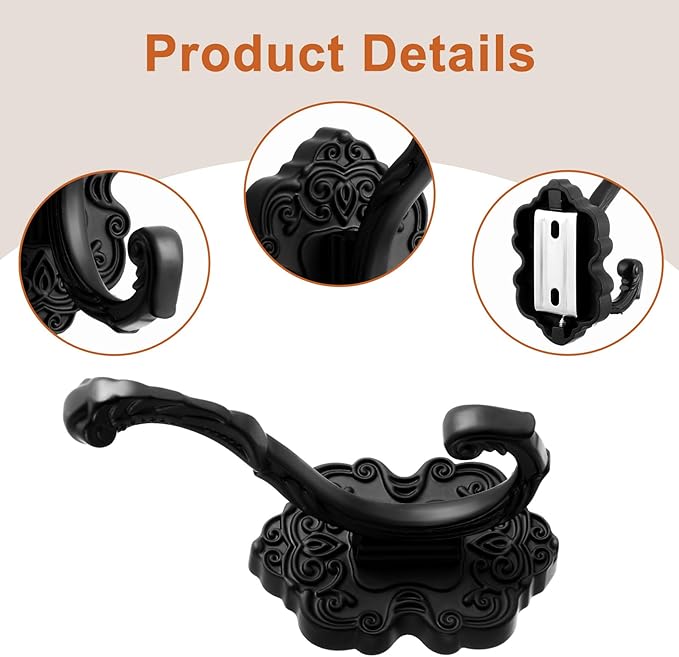 Zonon 2 Pcs Black Wall Hooks Set Vintage Coat & Towel Hooks