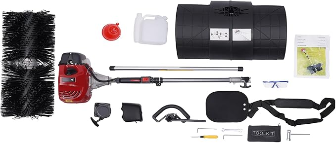 TFCFL 52cc Gas Power Handheld Sweeper Broom Driveway Turf Artificial Grass Snow Clean Handheld Walk Behind Sweeper 52cc 2Stroke Gas Power Broom Cleaning Driveway Tool Walk-Behind Lawn Mowers