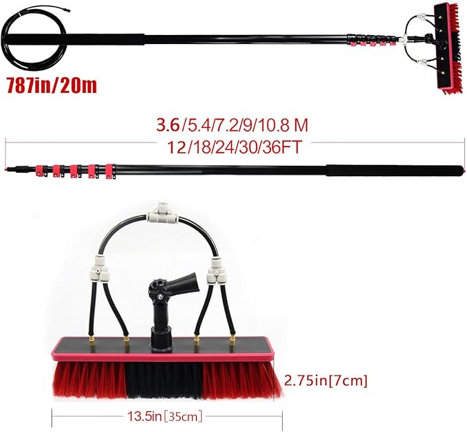 Water Fed Telescopic Brush,Photovoltaic Panel Cleaning,Water/Hose Fed Pole Window Clean,Extendable Cleaner Conservatory Roof Cleaning Tools,7.2m/24FT