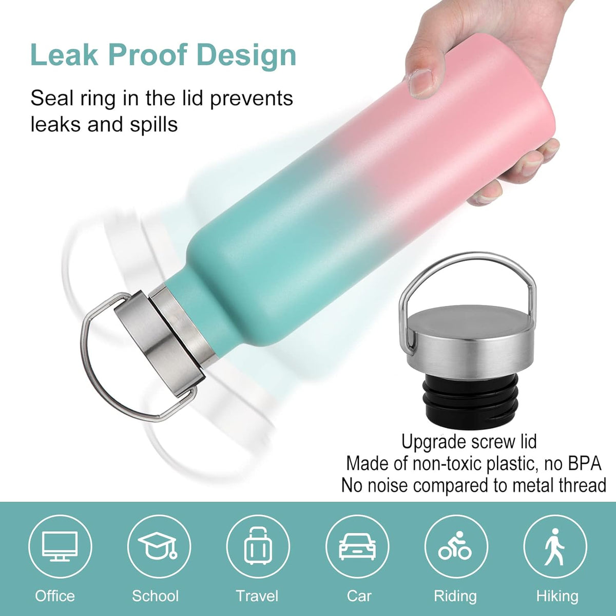 Neihepal 20 oz Insulated Water Bottles Bulk 2 Pack,Stainless Steel Double Wall Sport Bottle with Lid of Handle,Metal Reusable Thermoses Flask for School,Cyclists,Hikers,Gift (Assorted,Set of 2)