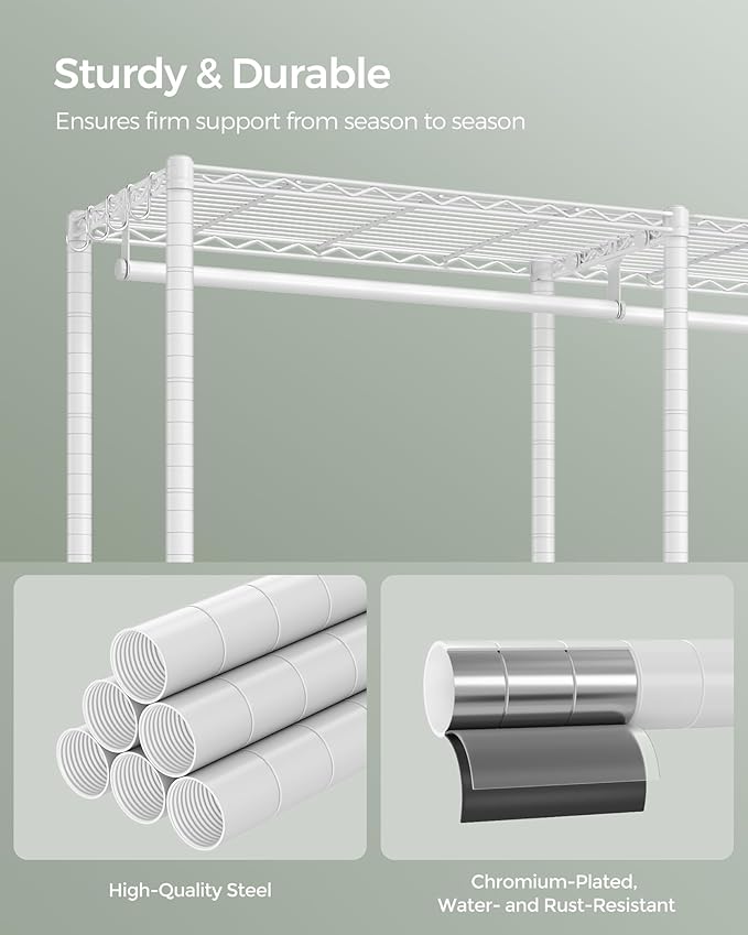 SONGMICS Clothes Rack, Freestanding Wardrobe Closet, Metal Clothing Racks, Heavy-Duty Garment Rack with Adjustable Shelves, Hanging Rods, Dividable, 15.8 x 47.2 x 70.9 Inches, Cloud White ULGR423W01