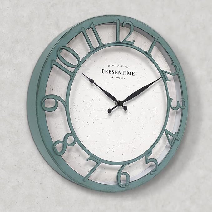 Presentime & Co 13" Farmhouse Series Wall Clock, Shiplap Style, Silent No