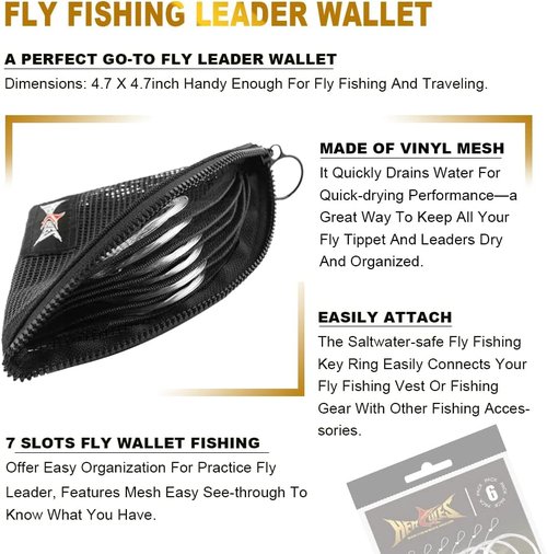 HERCULES Pre-Tied Loop Fly Fishing Leaders - 6 Pack with Tapered Leader Wallet for Easy Storage