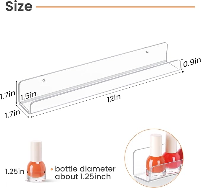 upsimples 6 Pack Clear Acrylic Shelves, 1.7" x12" Clear Wall Shelves