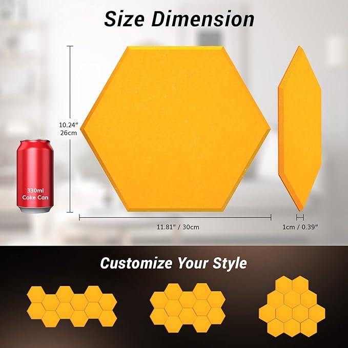 12 Pack Hexagon Acoustic Panels, TONOR 12"x 10"x 04" High Density Sound Proof