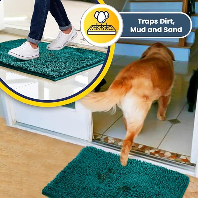Muddy Mat® | Super Water Absorbent Door Mat Indoor, Microfiber Quick Dry Chenille Entryway Rug, Slip Resistant Front Door Mat, Indoor Mats for Entryway, Machine Washable Pet Rug, Teal 19"x30"