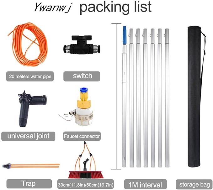7m Conservatory Roof Cleaning Kit - Window Cleaning Equipment with Solar Panel Brush 20m Water Supply Hose Easy Connect & Remove Durable Water Fed System for Efficient Cl