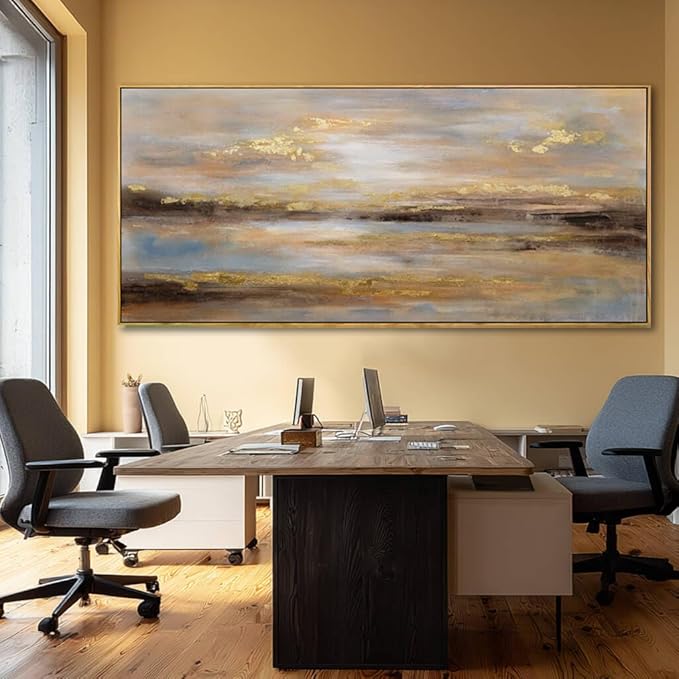 Gold Abstract Wall Decor Modern Artwork for Office Framed Canvas Painting Large Wall Art Bedroom Wall Decor Living Room Print Pictures 32x70 Inch