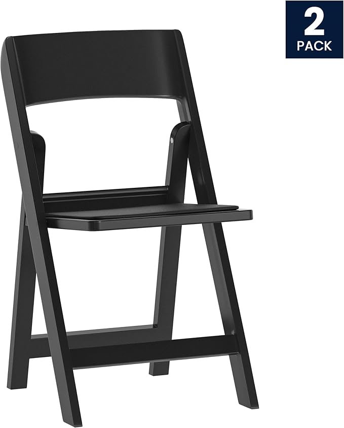 Flash Furniture Hercules Tucker Commercial Black Resin Folding Chair - Lightweight, Vinyl Padded Removable Seat, Indoor Outdoor Use, Event & Wedding Ready, Set of 2