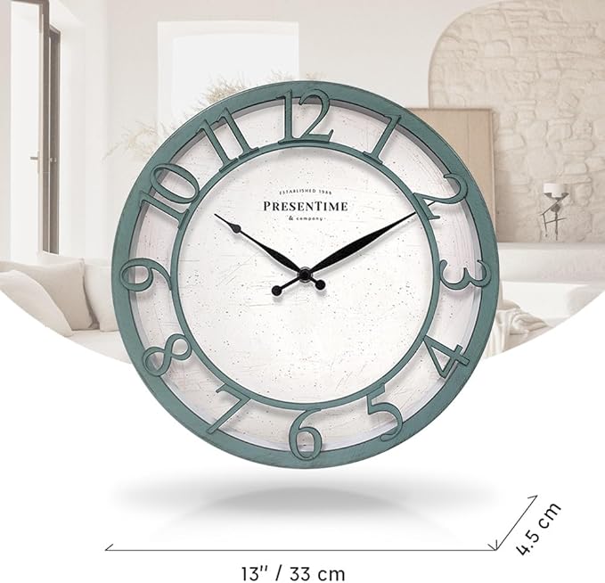Presentime & Co 13" Farmhouse Series Wall Clock, Shiplap Style, Silent No