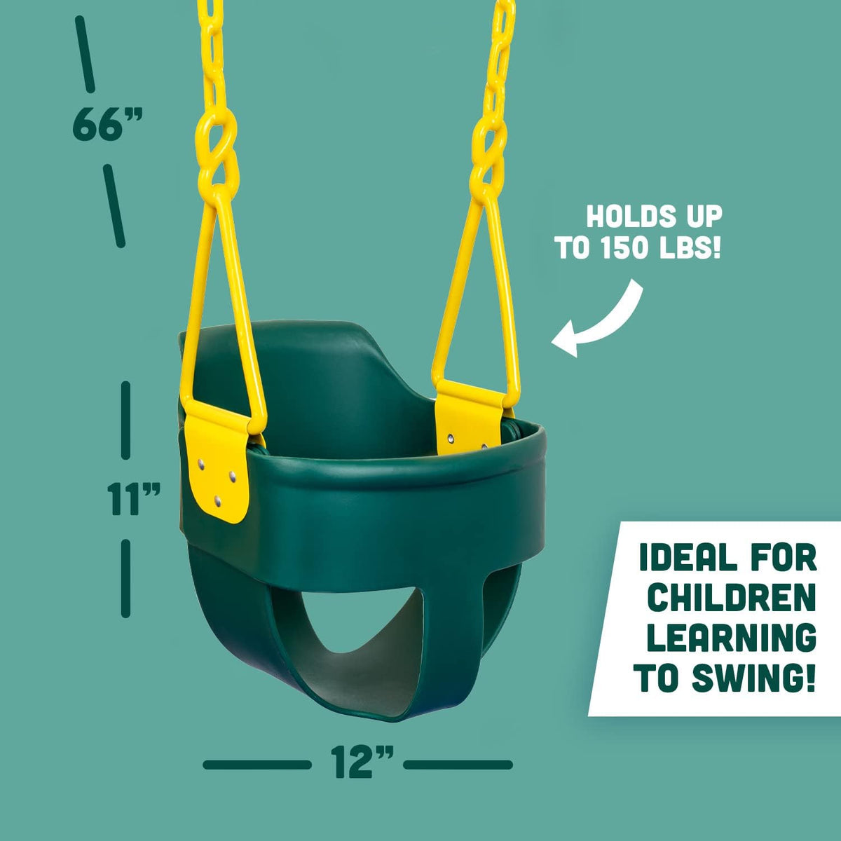 Squirrel Products Premium High Back Full Bucket Toddler Swing Seat - Easy Install with Plastic Coated Chains - Green