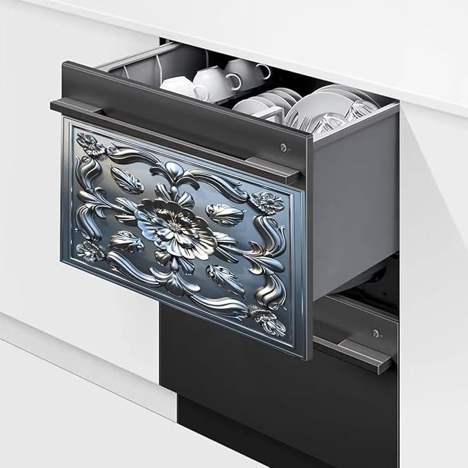 Stainless Steel Flower Pattern Dishwasher Magnetic Cover 3D Effect Decorate Panel Decal for Refrigerator Fridge Magnet Beautiful Flowers Magnets for Kitchen Home 23"x17"