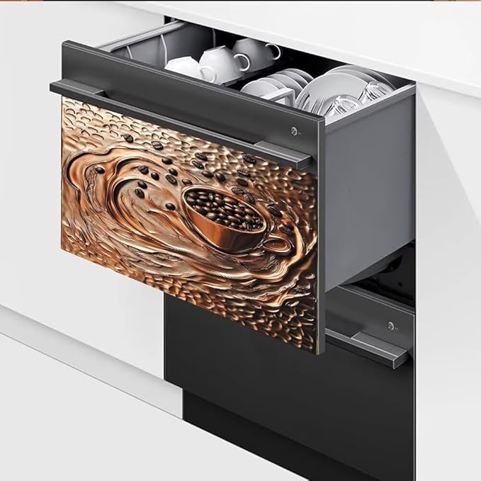 Coffee Copper Relief Effect Dishwasher Magnetic Cover for Door Front 23x17 Inch Dish Washer Magnet Panel Decal for Fridge Home Appliance Kitchen Decoration