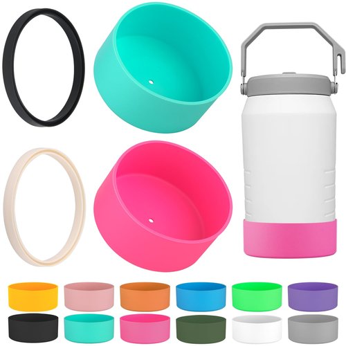 4-Piece Silicone Sleeve with Replacement Gasket for Stanley 64oz IceFlow Flip Top Tumbler, Silicone Sleeve Replacement Gasket for Stanley 64oz Water Bottle (4, Rose Red Green)
