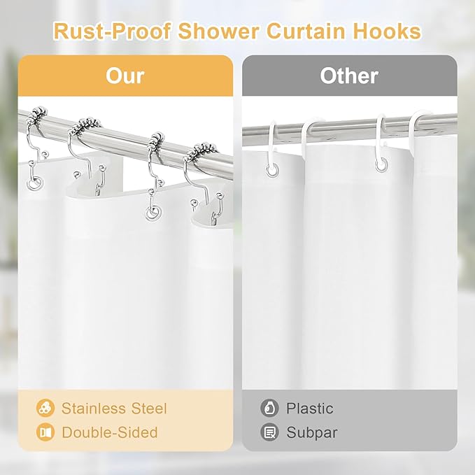 3 in 1 Shower Curtain Set, Purple Waffle Shower Curtain and PEVA Liner Set with 12 Stainless Steel Shower Curtain Hooks, Lavender Waterproof Fabric Shower Curtains for Bathroom, 72 W x 72 H