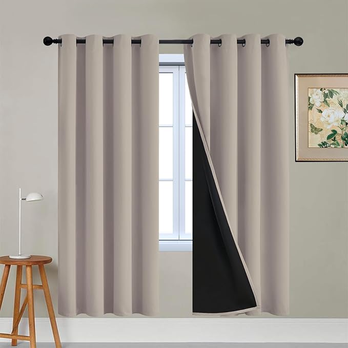 Yakamok 100% Blackout Curtains 72 Inches Long, 2 Thick Layers Heat and Full