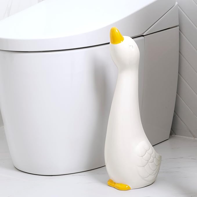 Duck Ceramic Toilet Brush Holder with Plastic Brush Set by Allure Home Creation