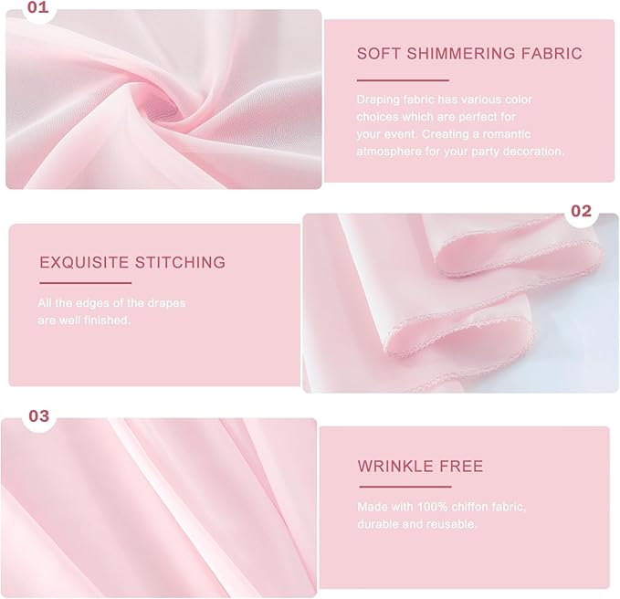 Wedding Arch Draping Fabric 29" x 18 FT Light Pink Sheer Chiffon Outdoor Curtain Drapes for Wedding Birthday Party Ceremony Decor(1 Panel, Light Pink)