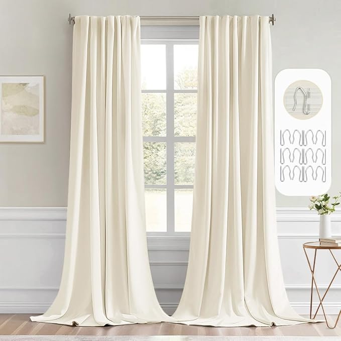 MIULEE Birch Back Tab Blackout Curtains 102 Inch Long 2 Panels Set