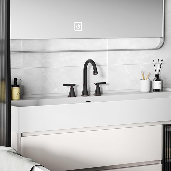 Bathroom Faucets for Sink 3 Hole, Hurran Oil Rubbed Bronze Bathroom Sink Faucet with Pop-up Drain and Supply Lines, Stainless Steel Lead-Free Widespread Faucet for Vanity RV, 2 Pack