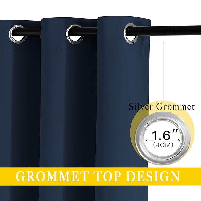 NICETOWN Blackout Navy Blue Curtain 102 inches Long, Grommet Thermal Insulated