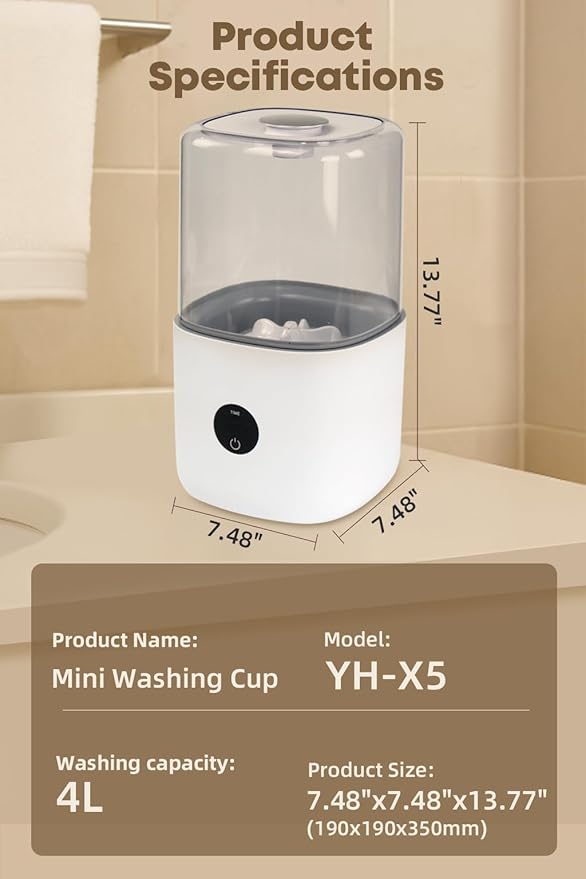 Portable Mini Washing Machine, 4L Mini Washing Machine, AC Powered Compact Washer for Underwear, Baby & Pet Clothes, Countertop Laundry Machine for Singles, Apartments, RV
