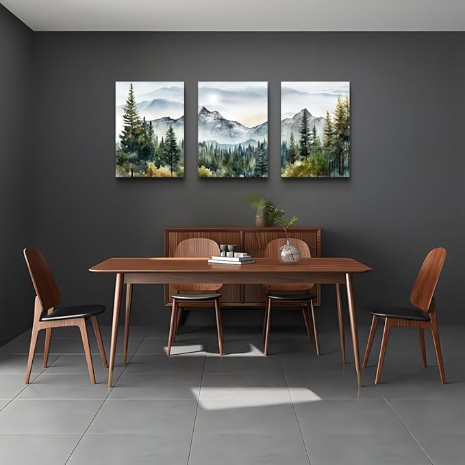 MHARTK66 Large Size Wall Art for Living Room Modern Wall Decor for Bedroom Office Decor Abstract Mountain Forest Landscapes Ink Painting 3 Piece Framed Canvas Art Prints Ready to Hang Wall Pictures