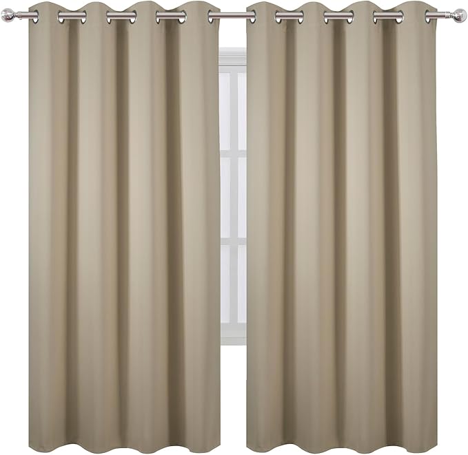 LEMOMO Blackout Curtains 66 x 72 Inch Long Beige Curtains Set of 2 Panels Room