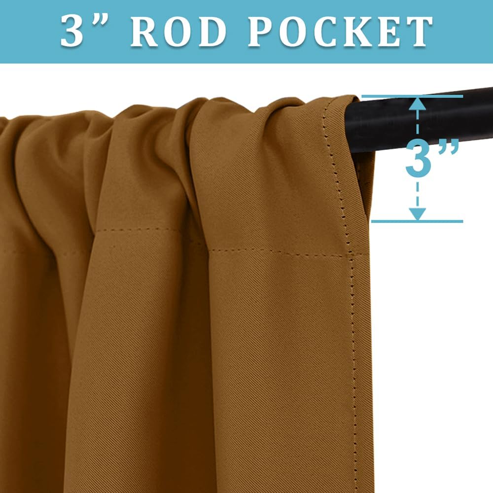 RYB HOME Bathroom Window Curtains - Blackout Curtains Small Window Short Drapes for Kitchen Bedroom Living Room Kids Nursery Room RV, W 42 x L 36 inch per Panel, Gold Brown, 2 Pcs