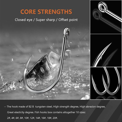 AMHDV 300Pcs/ 500Pcs/ 1000Pcs Small Fishing Hooks, 10 Different Sizes Tiny Fish Hook Set for Freshwater (300pcs (2# to 20#))