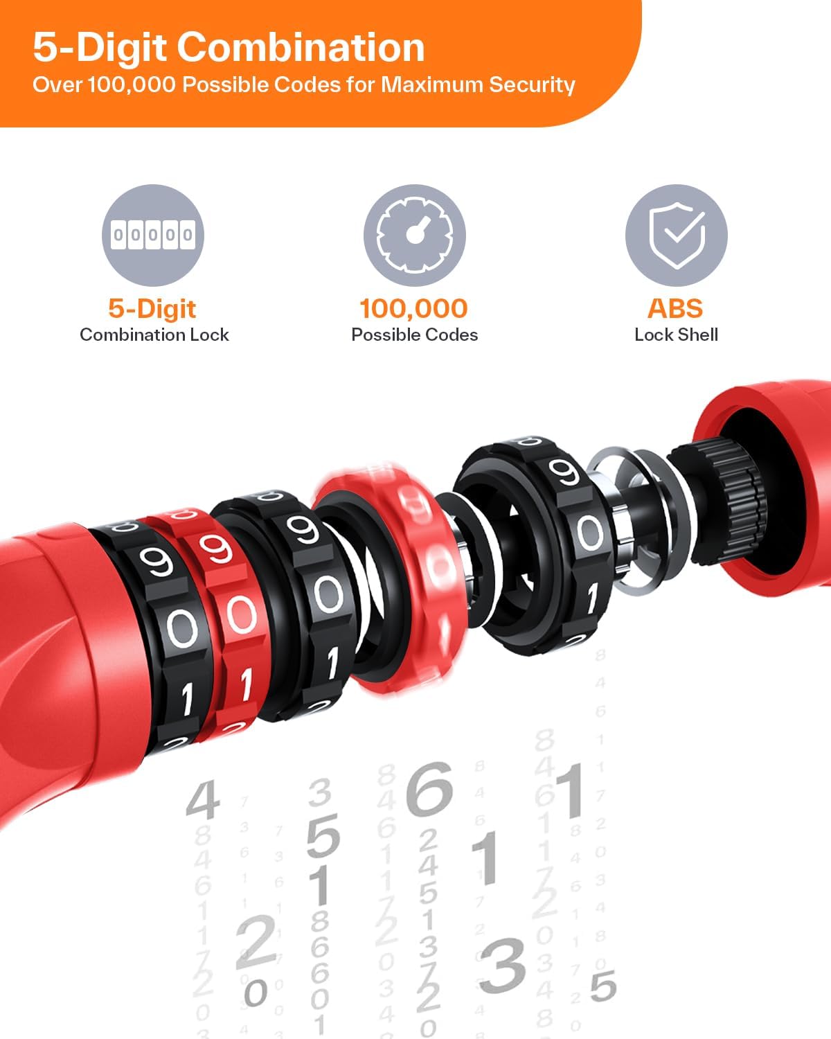 Sportneer Bike Lock - High Security 5-Digit Combination Chain Lock | 3.2/3.6/4ft Heavy Duty Keyless Design for Bikes, Motorcycles, Scooters, Doors & Gates - 4/6mm Thick, Easy to Use