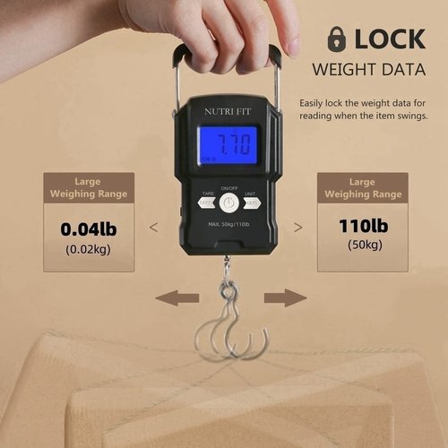 NUTRI FIT Digital Luggage Scale - Portable Handheld Suitcase Weighing Tool | 110lb Capacity for Travel