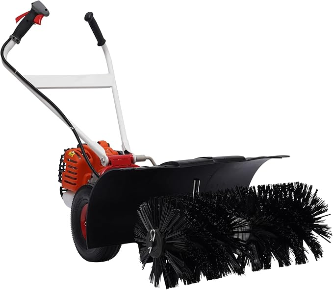 Gas Power Broom Sweeper 52CC 2.5HP Powered Brush Sweeping Broom Walk-Behind Outdoor Hand Push Sweeper for Lawn Leaf Snow Artificial Turf Grass Gravel Cleaning
