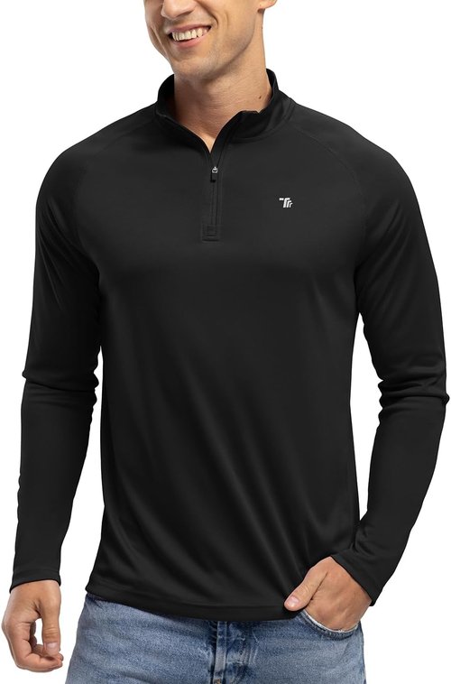 BGOWATU Men's Long Sleeve Hiking Shirt - UPF 50+ Quick Dry Quarter Zip Pullover Rash Guard