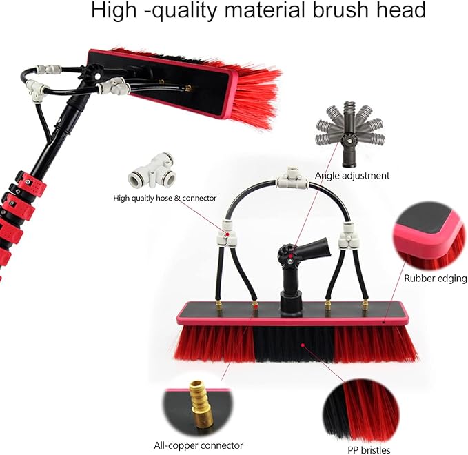 12ft Water Fed Window Cleaning Pole with 20m Hose Soap Dispenser & Telescopic Brush Kit - Perfect for Gutters & Conservatories - Extendable Reach for Efficient Cleaning