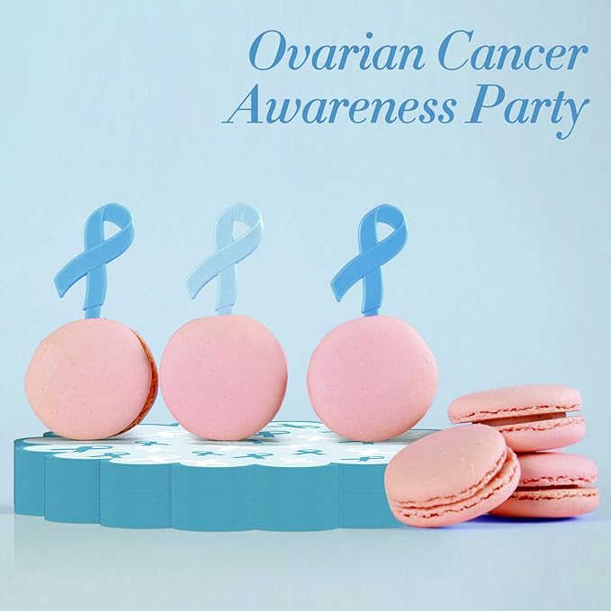 100 Pcs Ovarian Cancer Awareness Products 13.5" Scalloped Teal Ribbon Paper Placemats Disposable Sexual Assault Awareness Cervical Cancer Place Mats for Health Charity Public Social Event Supplies