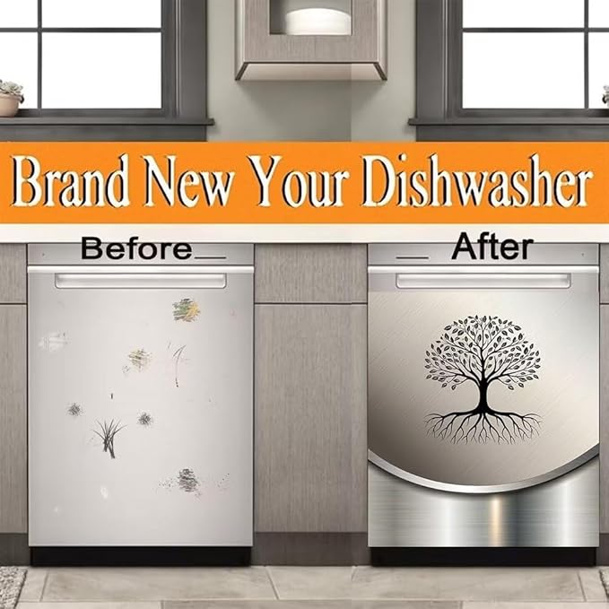 Dishwasher Magnet Cover Sticker,Stainless Steel Design Tree Pattern Fridge Door Cover Magnetic,Refrigerator Magnets Art Skin Panel Decal,Home Decor Decal,Vinyl Sticker,23W x 26H inchs