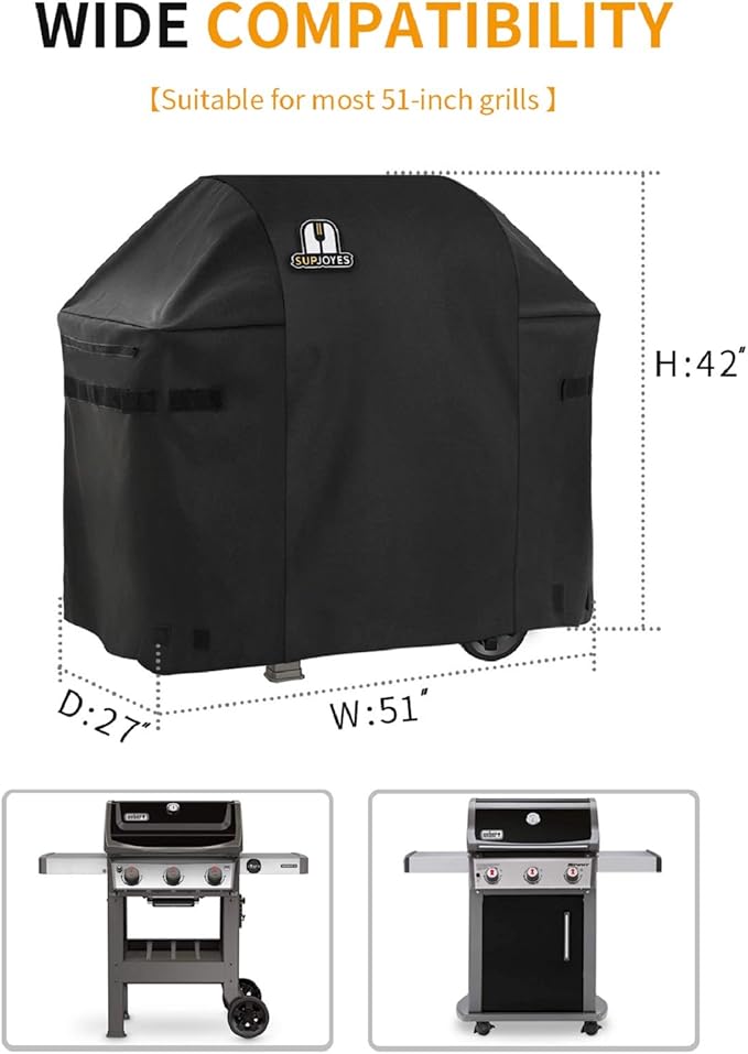 Gas Grill Cover for Weber Spirit II 310, 51 Inch BBQ Grill Covers, Heavy Duty Waterproof Barbecue Accessories