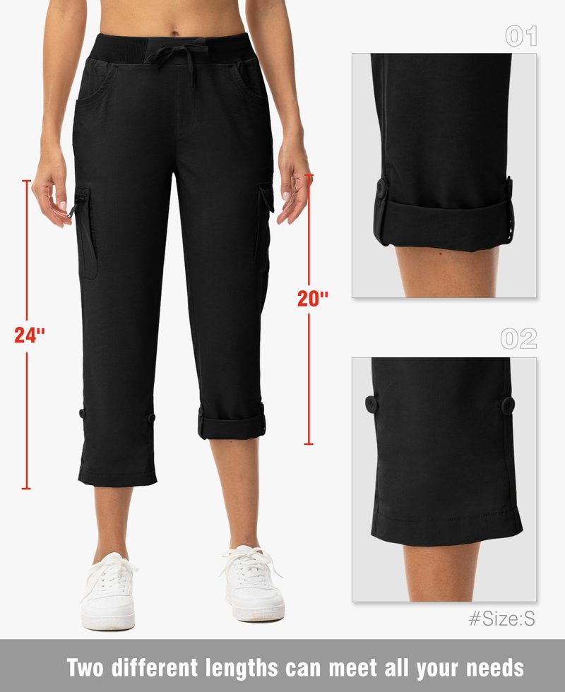 TBMPOY Womens Cargo Capris with Pockets Lightweight Hiking Capris Pants Quick Dry Casual Cropped Pants Summer Trip Cotton Black M