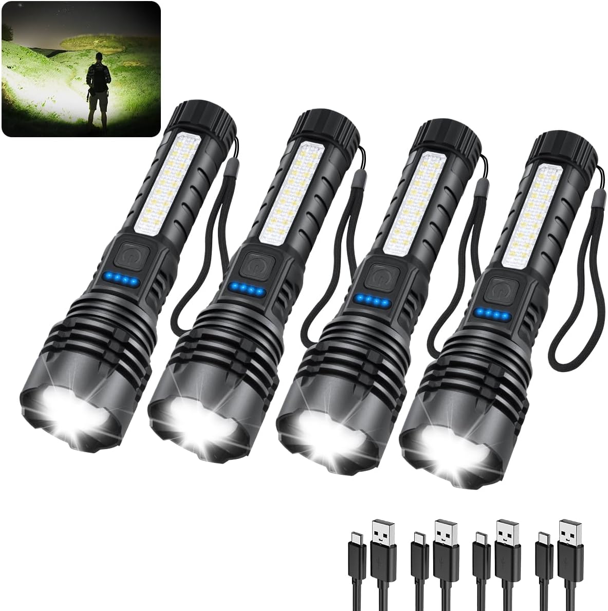 ZioeYiue Rechargeable Flashlights - Super Bright 7-Mode Tactical LED Flashlight | 4-Pack for Camping & Home Emergency
