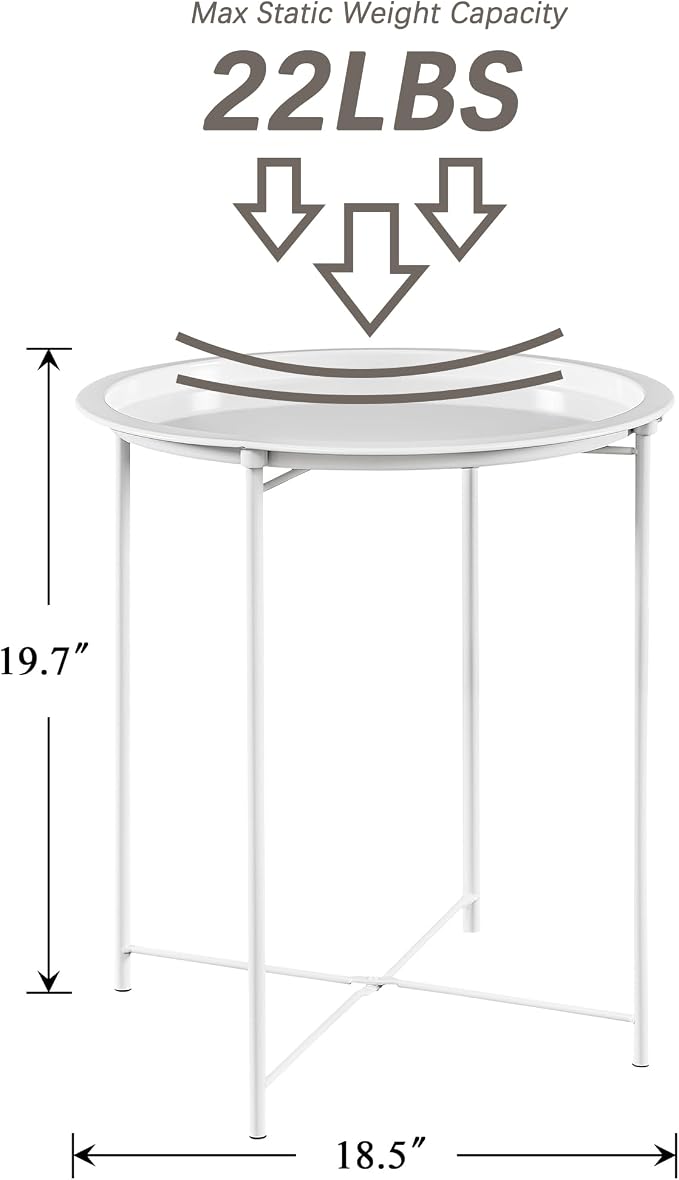 VECELO Side/End Table, Folding Round Metal Anti-Rust and Waterproof Outdoor or Indoor Tray for Living Room Bedroom Balcony and Office, 2 PCS, Beige