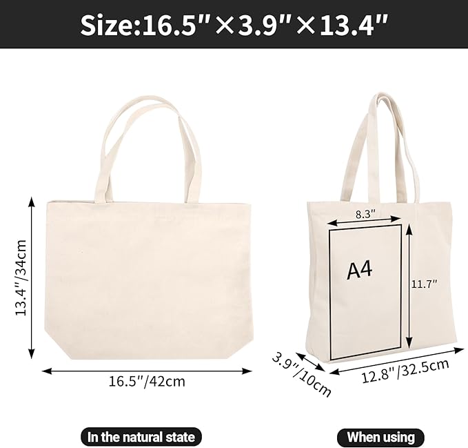 Segarty Canvas Tote Bag with Zipper, 24 Pack 16x13 Reusable Bags for Women, Blank Canvas Tote Aesthetic with Natural Cotton Cloth, Shoulder Strap, Bulk for DIY, Grocery, Beach, Travel，Gift